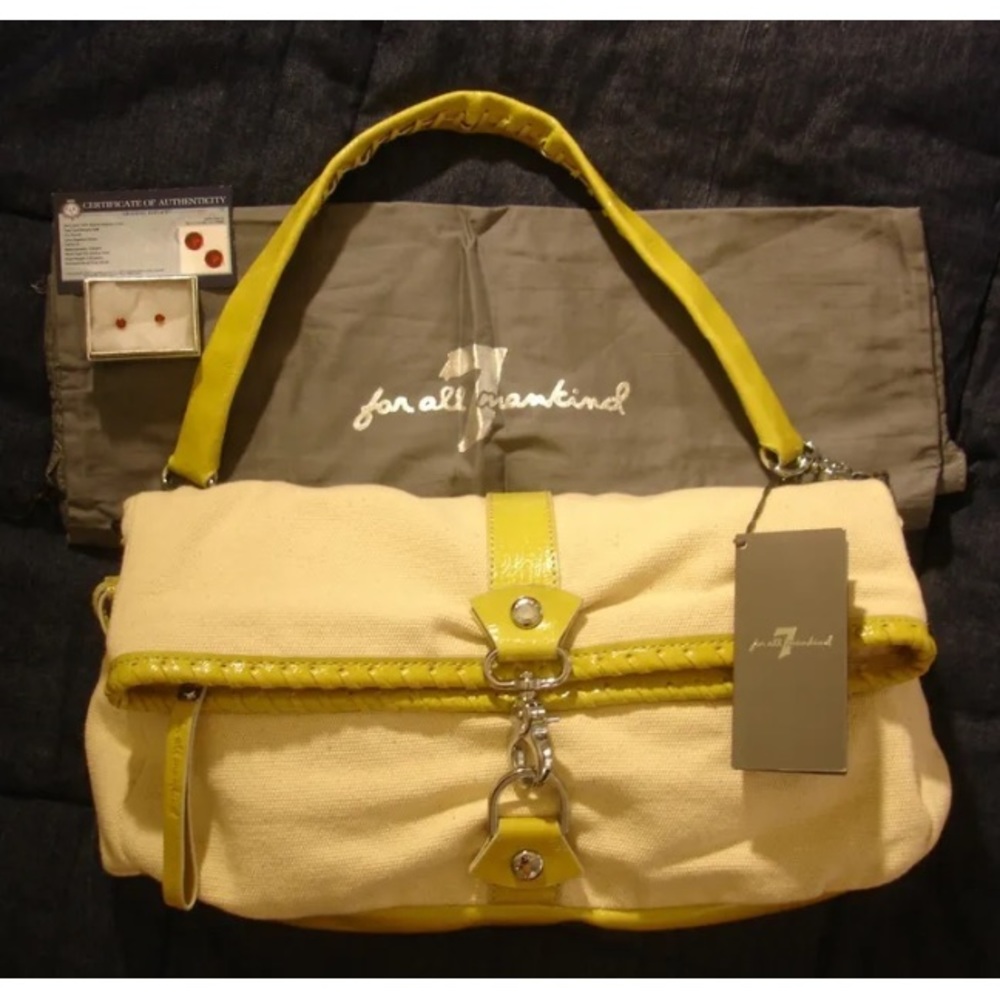 $380 SEVEN 7 FOR ALL MANKIND Fold Over Purse Hobo Messenger Citrine Earrings Lot